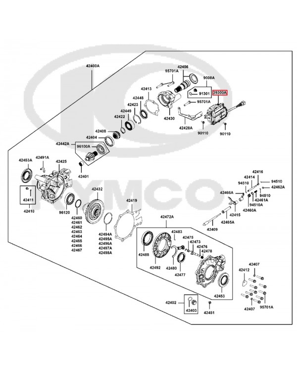 Original drive switching mechanism for ATV Kymco MXU 500